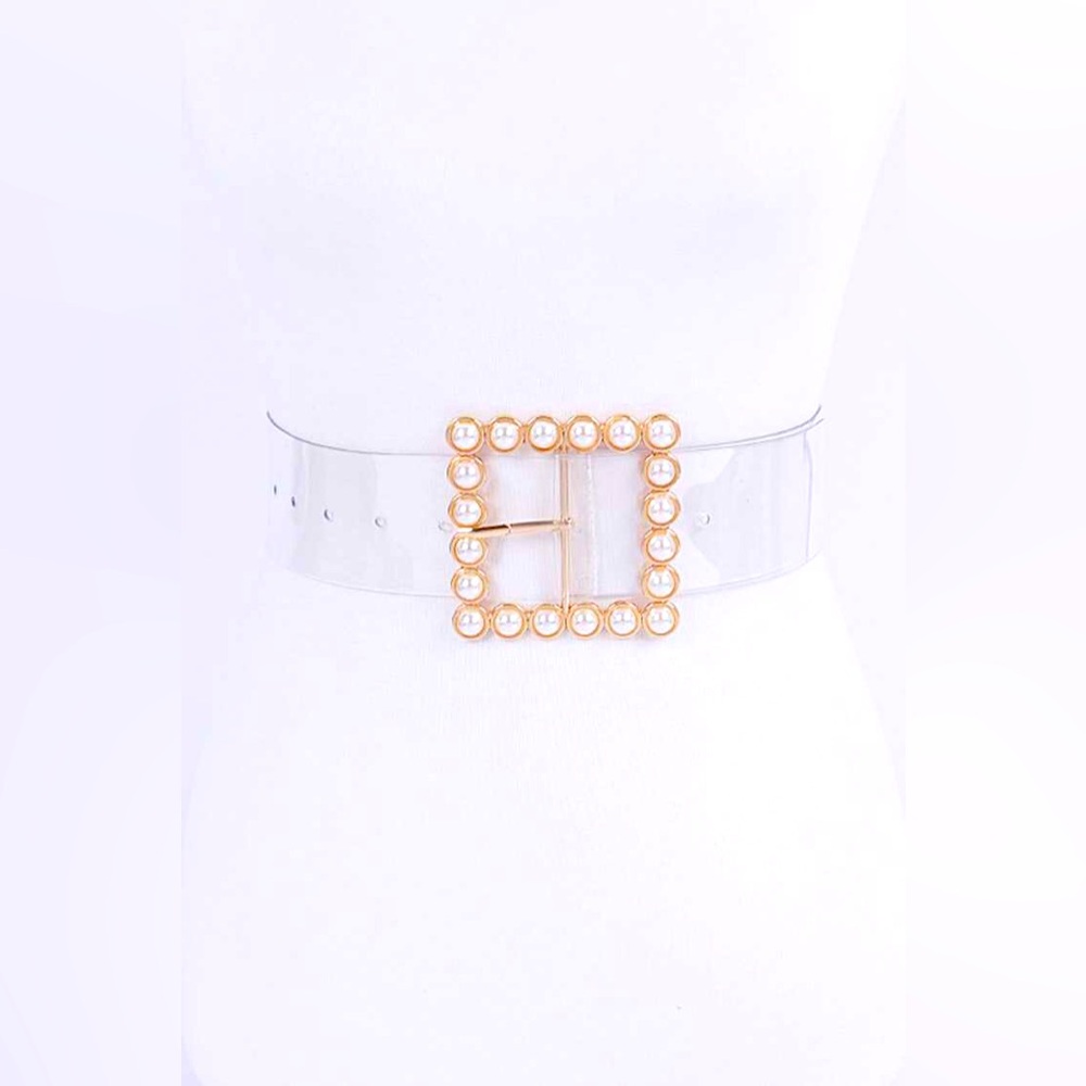 Clear PVC Pearl Square Buckle Statement Belt